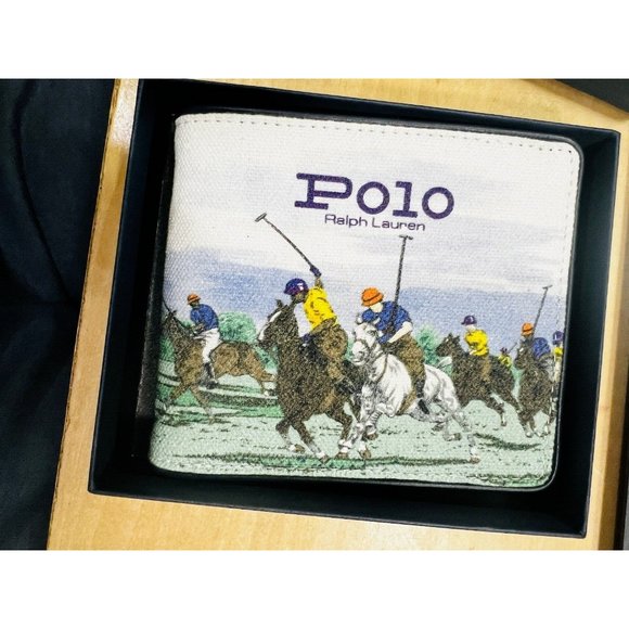 Polo Ralph Lauren Men's Equestrian Polo Player Print Canvas Billfold Wallet - Picture 14 of 15